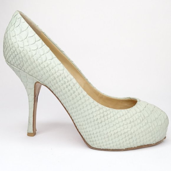 Giuseppe Zanotti  Leather Snakeskin Peep Toe Pumps - Picture 8 of 14